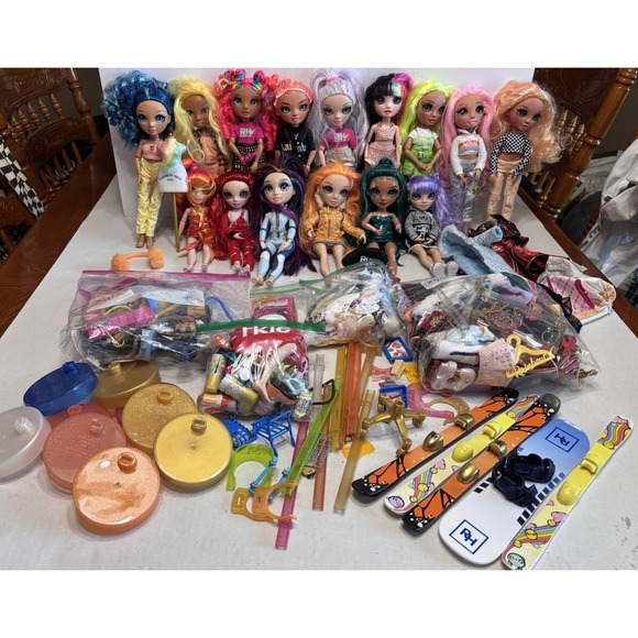 Rainbow High & Shadow High Doll Lot of 15 w Accessories Clothes Shoes Stands